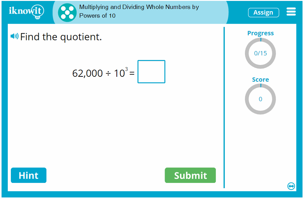 Fifth Grade Multiply and Divide Whole Numbers by Powers of Ten Activity