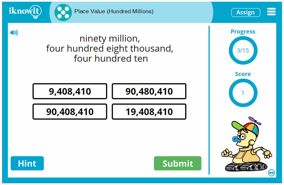 Fifth Grade Hundred Millions Place Value Game