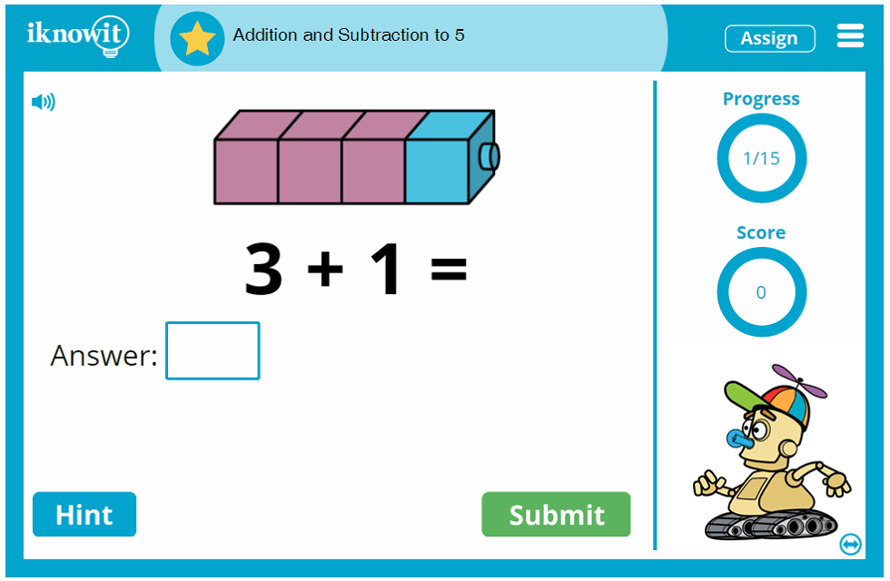 Kindergarten Adding and Subtracting up to 5 Game