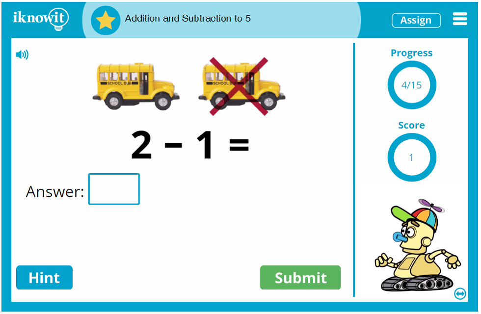 Kindergarten Addition and Subtraction up to Five Game