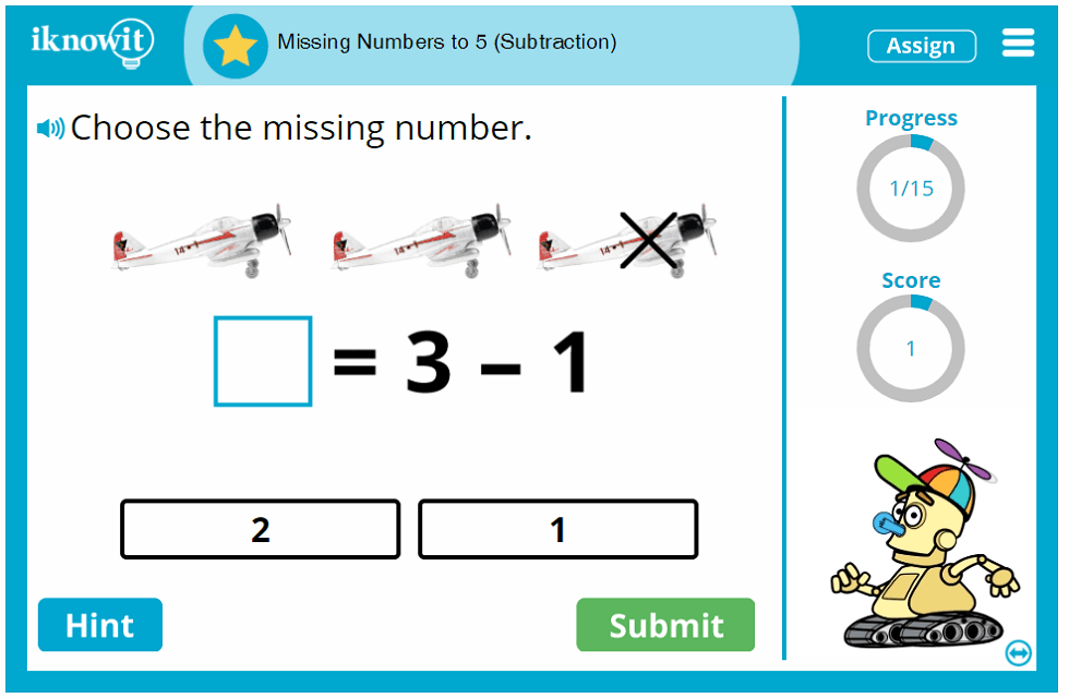 Kindergarten Find Missing Numbers up to Five using Subtraction Game