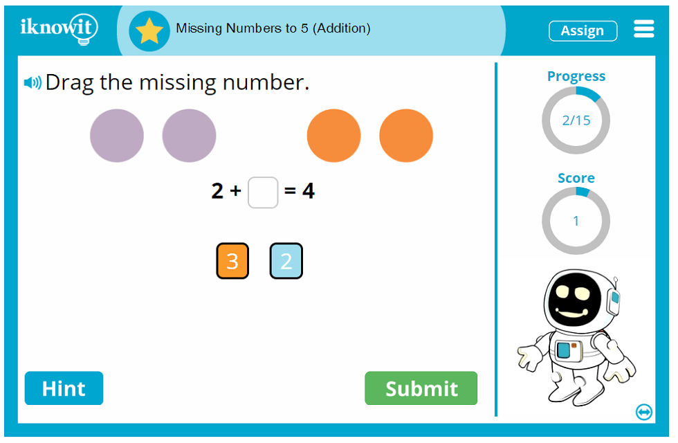 Kindergarten Identify Missing Numbers to Five Activity