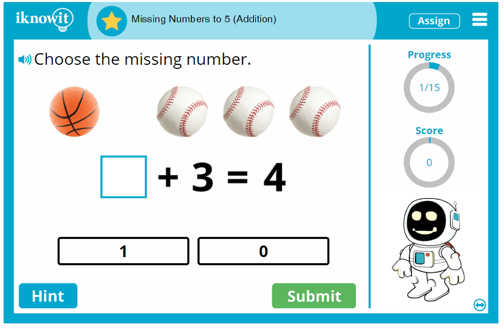 Kindergarten Identify Missing Numbers to Five Game