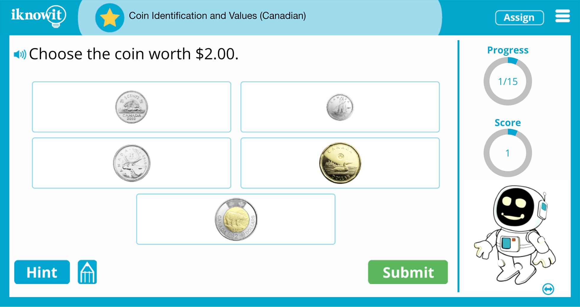 Kindergarten Coin Identification And Values Canadian Online Learning Activity