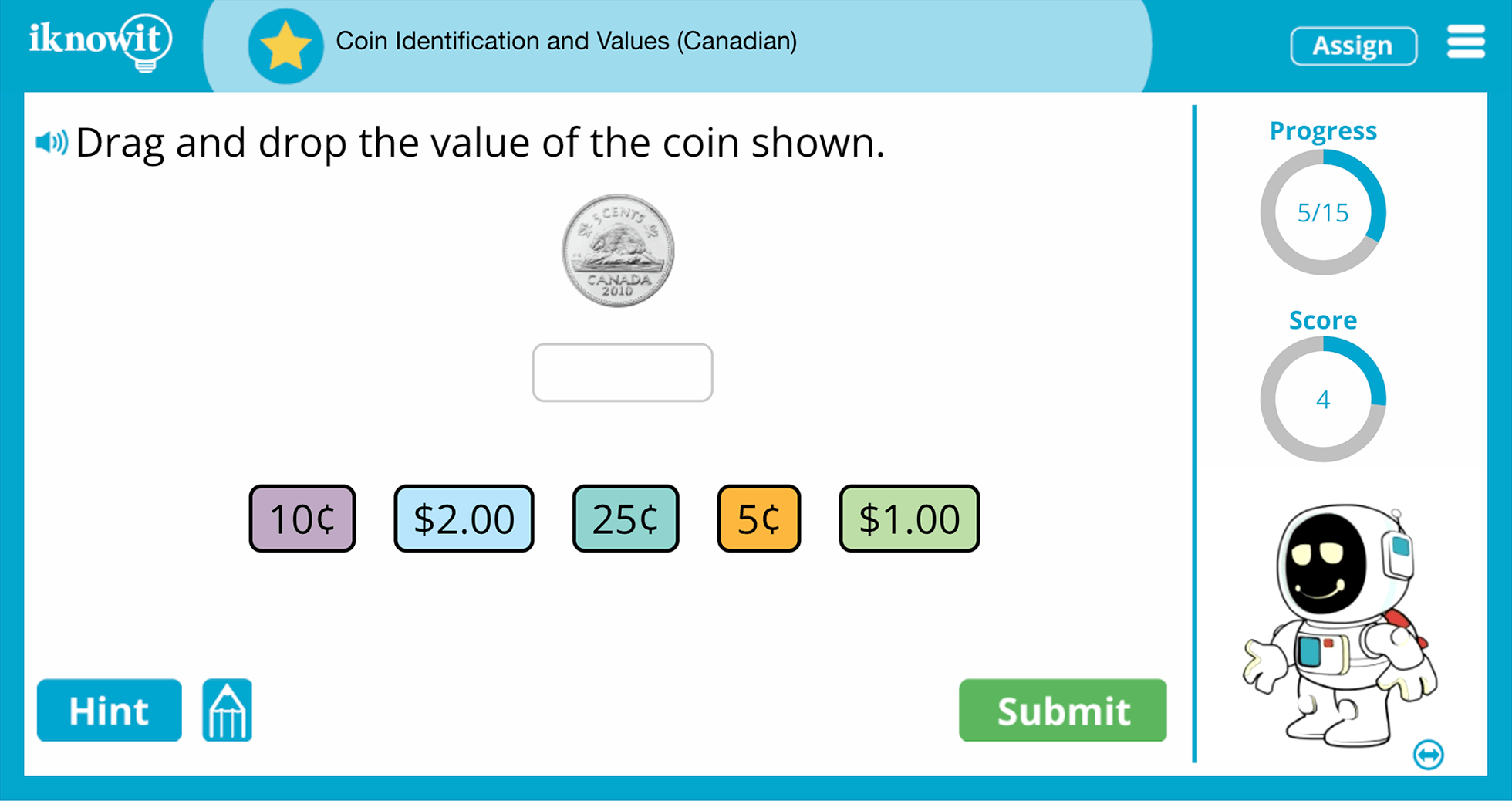 Kindergarten coin Identification And Values Canadian Practice Interactive Lesson