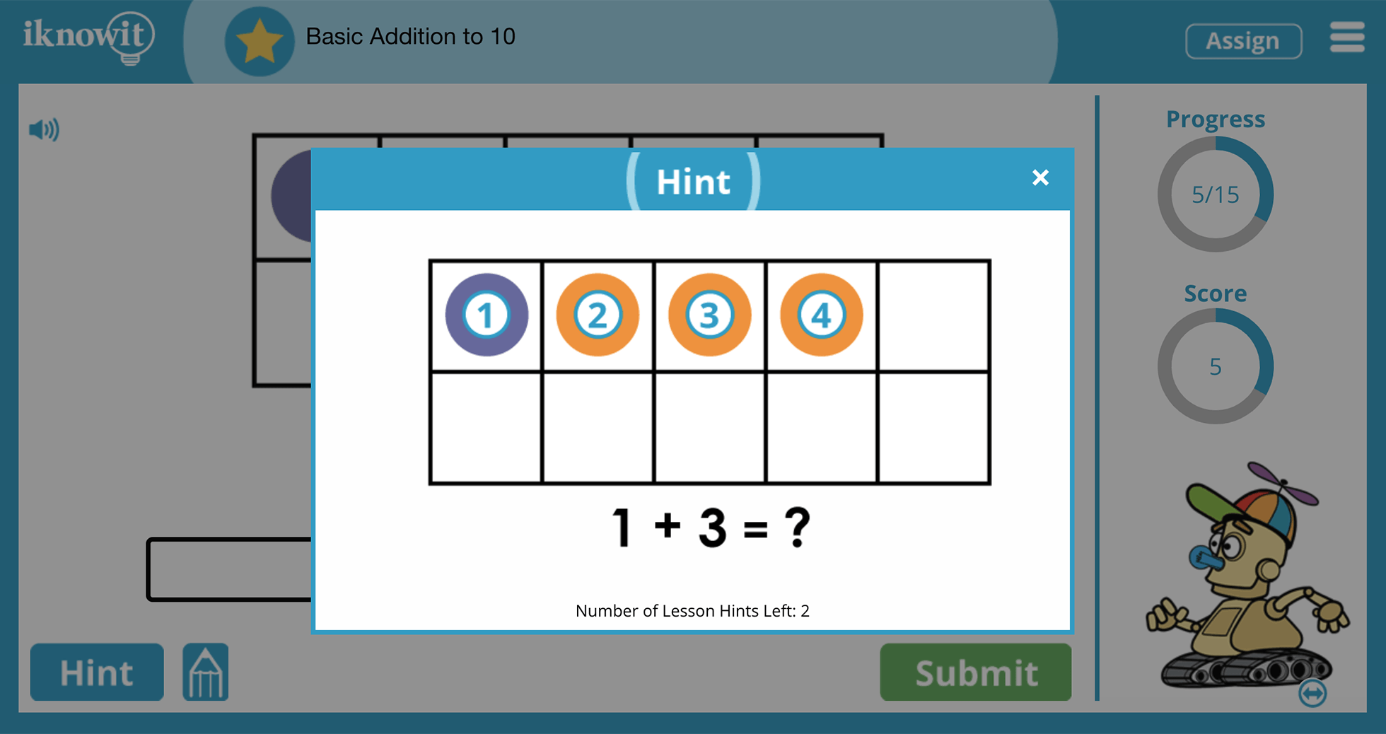 Kindergarten Adding Numbers From 0 to 10 Practice Interactive Lesson