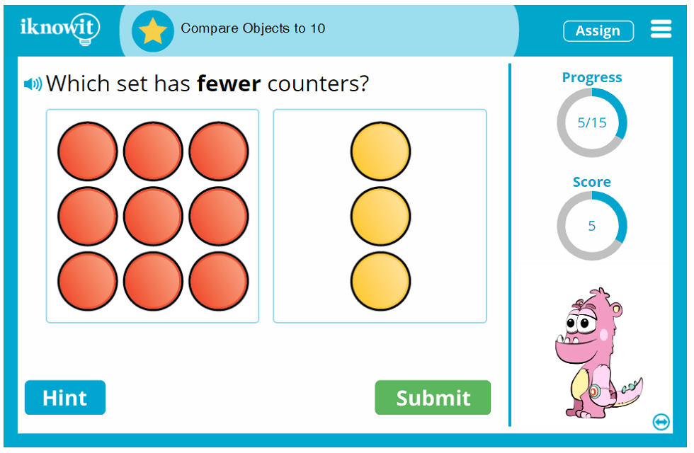 Kindergarten Compare Objects up to Quantity Ten Game