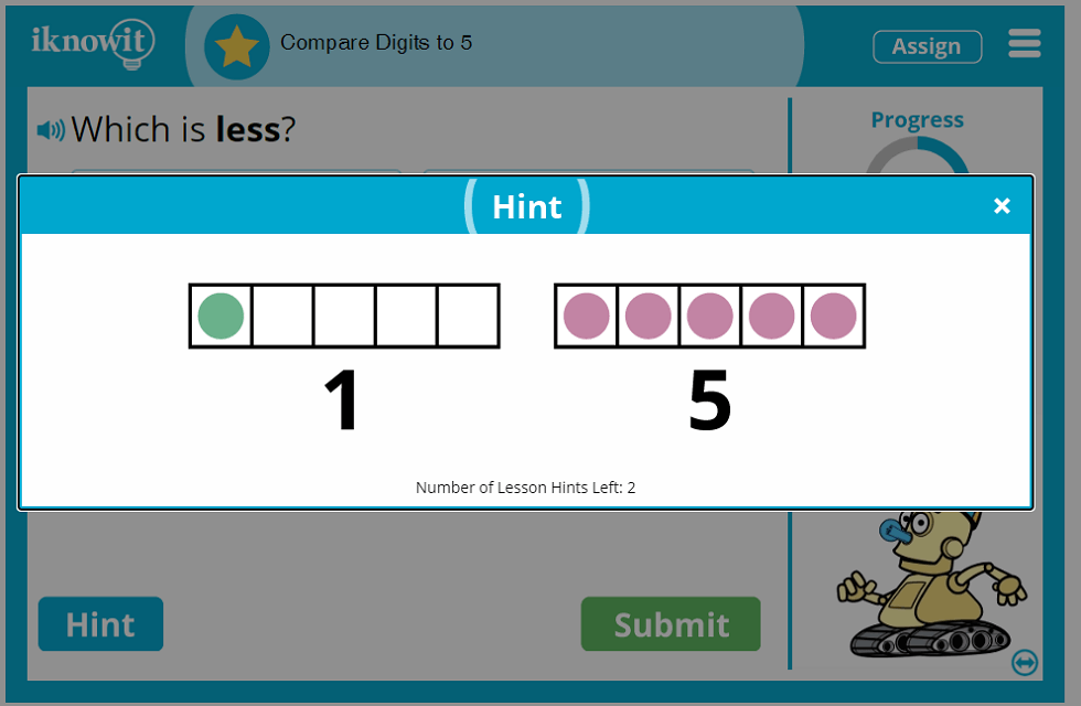 Kindergarten Compare Digits in Small Numbers to 5 Lesson