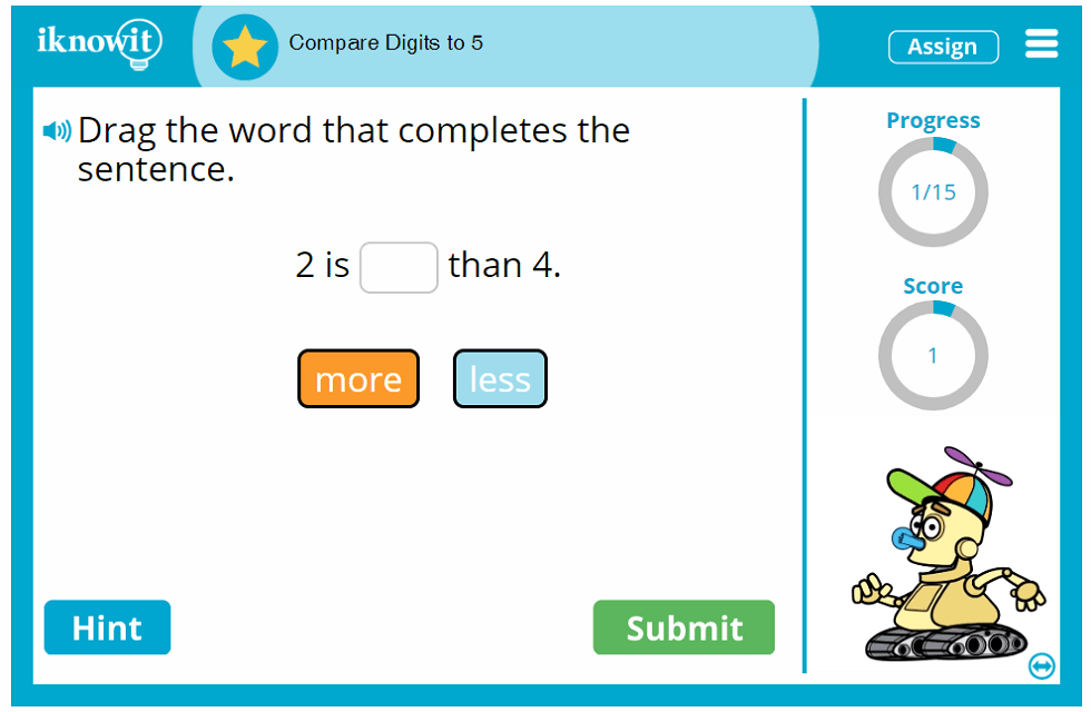 Kindergarten Comparing Digits up to Five Game