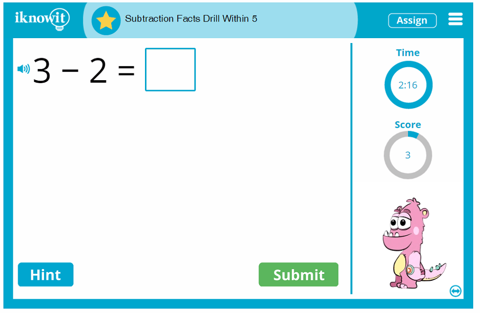 Kindergarten Subtract Numbers up to 5 Game