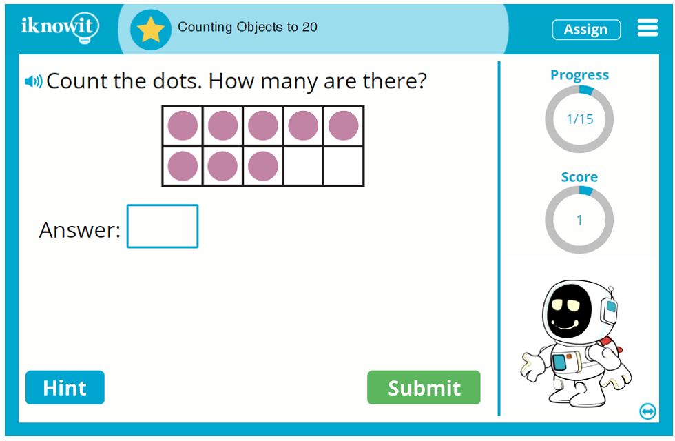 Kindergarten Counting Objwcts up to Twenty Game