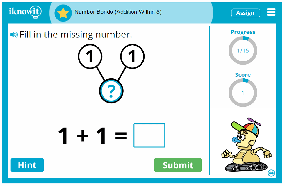 Kindergarten Number Bonds Adding up to 5 Game