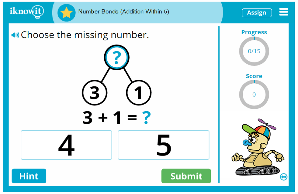 Kindergarten Number Bonds Addition Within Five Game