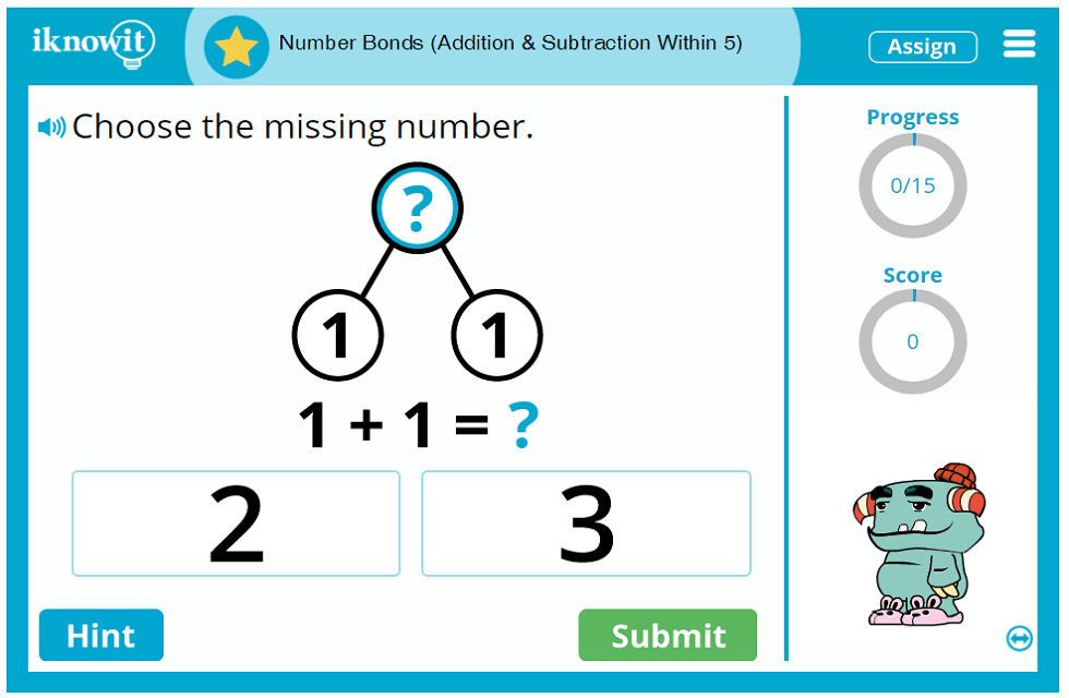 Kindergarten Adding and Subtracting Digits Within Five Number Bonds Activity