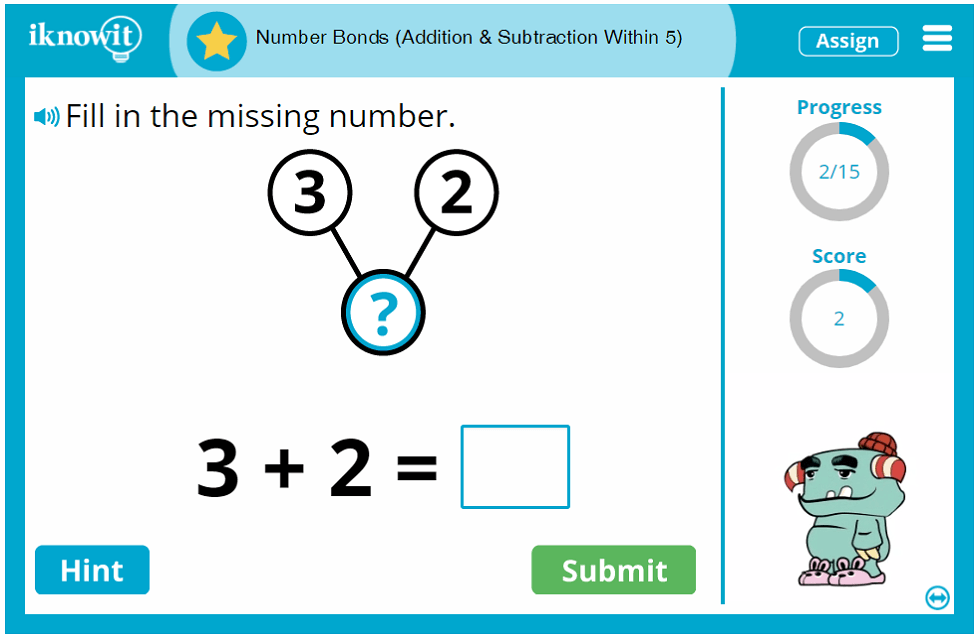 Kindergarten Adding and Subtracting Digits Within Five Number Bonds Game
