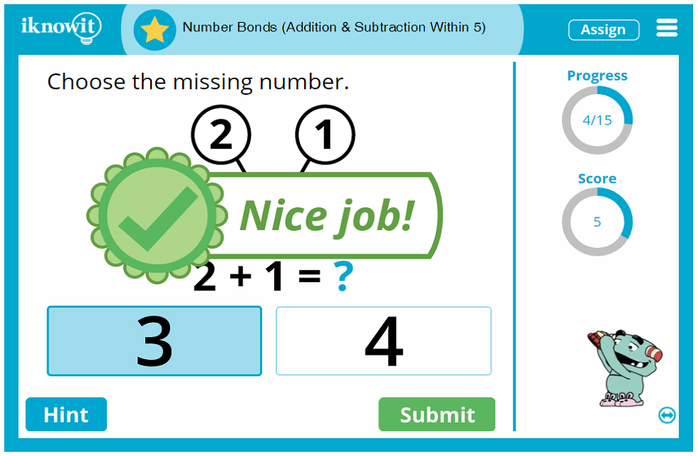 Kindergarten Adding and Subtracting Digits Within Five Number Bonds Lesson