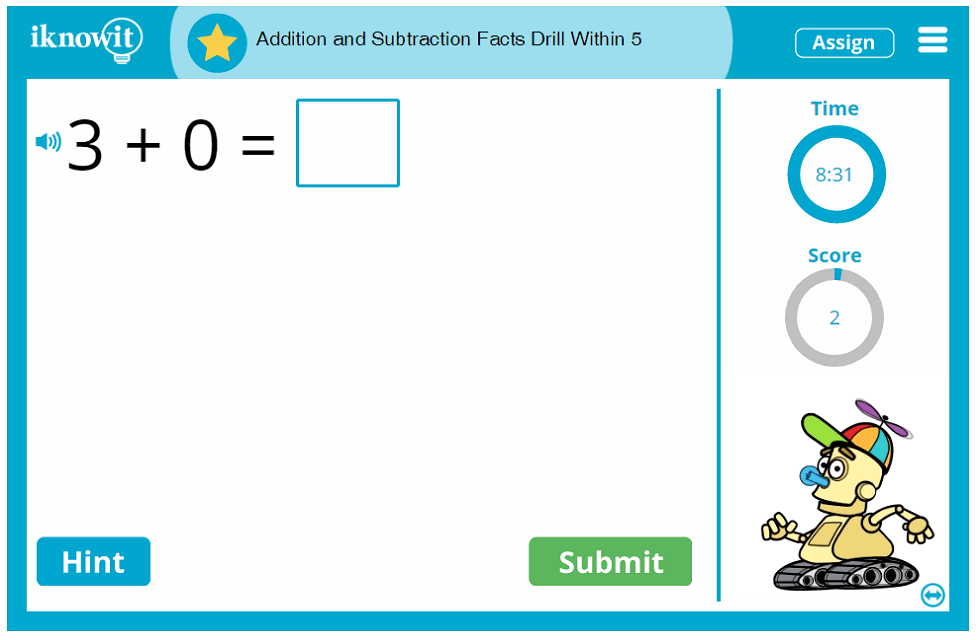 Kindergarten Adding and Subtracting Numbers upto 5 Speed Drill Activity