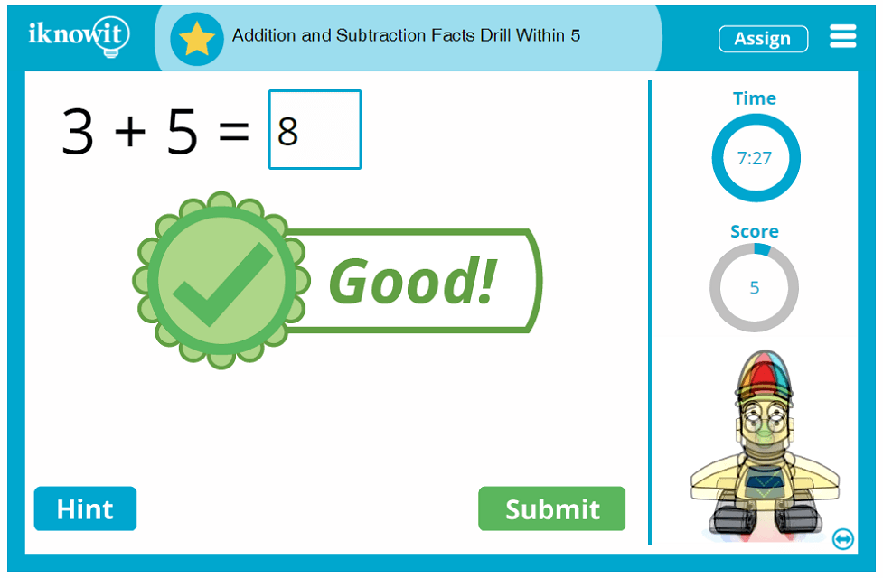 Kindergarten Adding and Subtracting Numbers upto 5 Speed Drill Lesson