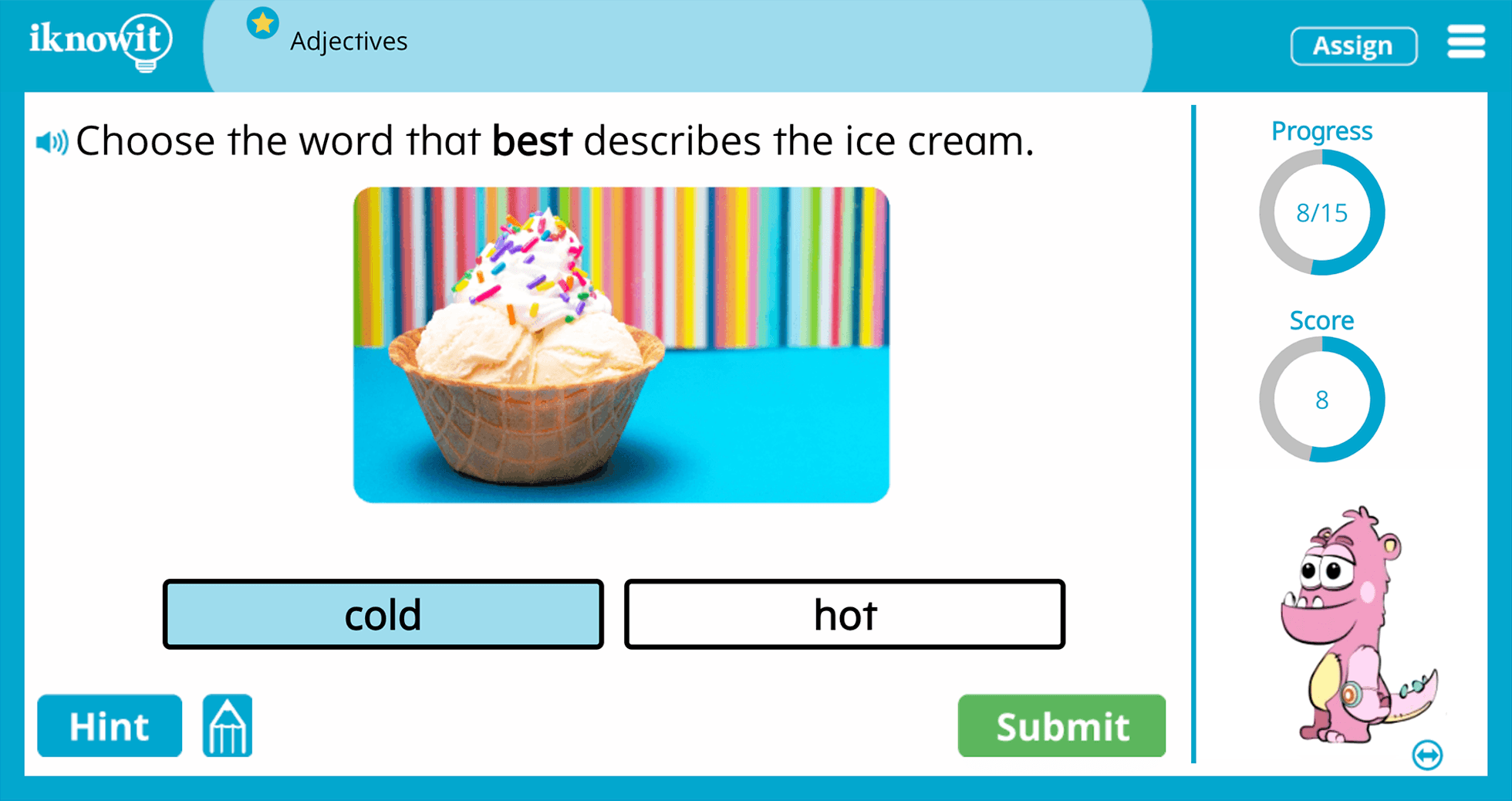 Kindergarten Adjectives Online Learning Activity