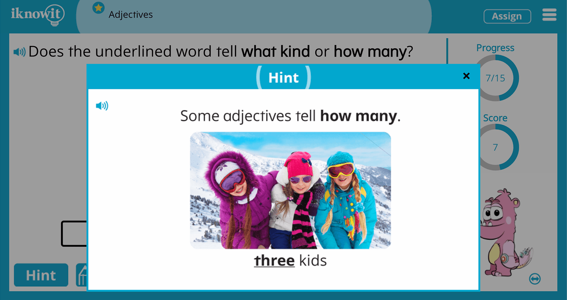 Kindergarten adjectives Practice Interactive Activity