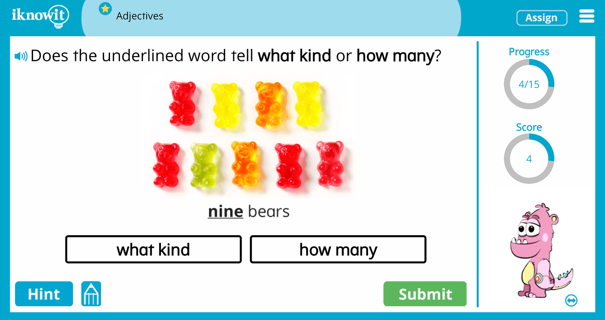 Kindergarten adjectives Practice Interactive Lesson