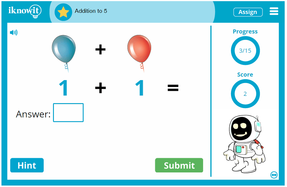 Kindergarten Adding up to Five Game